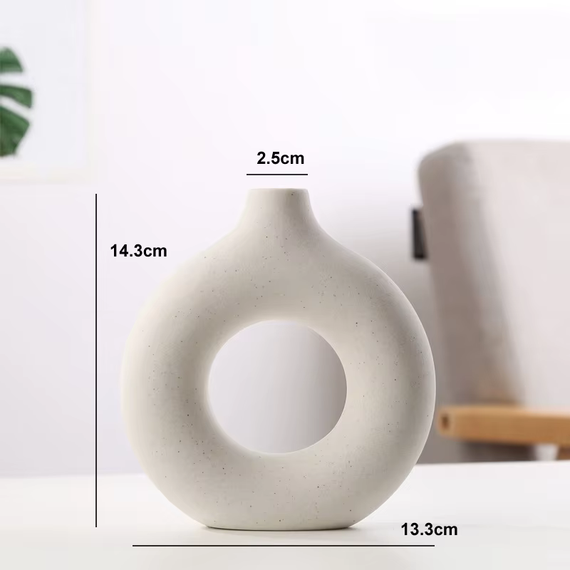 Vase nordique circulaire creux en céramique, Pot de fleur en forme de beignets, accessoires de décor