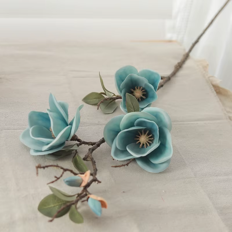 Fleurs artificielles de magnolia avec de longues branches, fausse plante, arrangement de jardin, déc