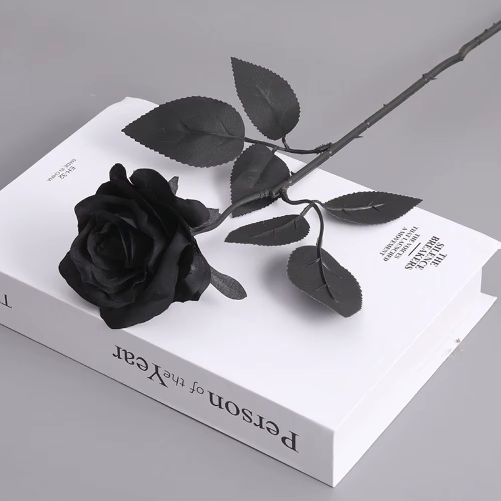 Roses artificielles noires pures, style gothique, bouquet de roses en soie simulées, fleurs artifici