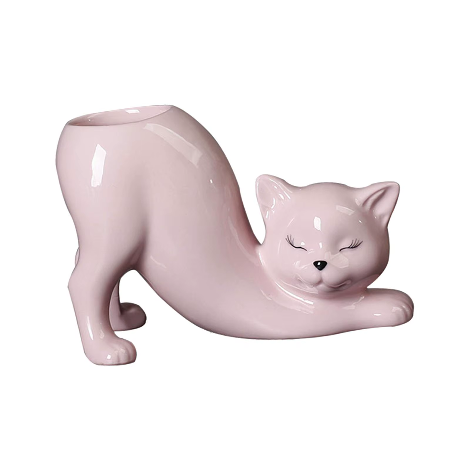 Pot de fleur de chat de dessin animé en céramique, Vase de fleur créatif en porcelaine pour Patio, o