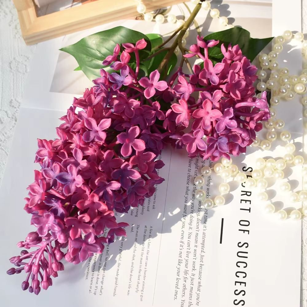 Fleur de lilas artificielle en silicone rose, 75 cm, plantes artificielles, simulation de fleurs en 