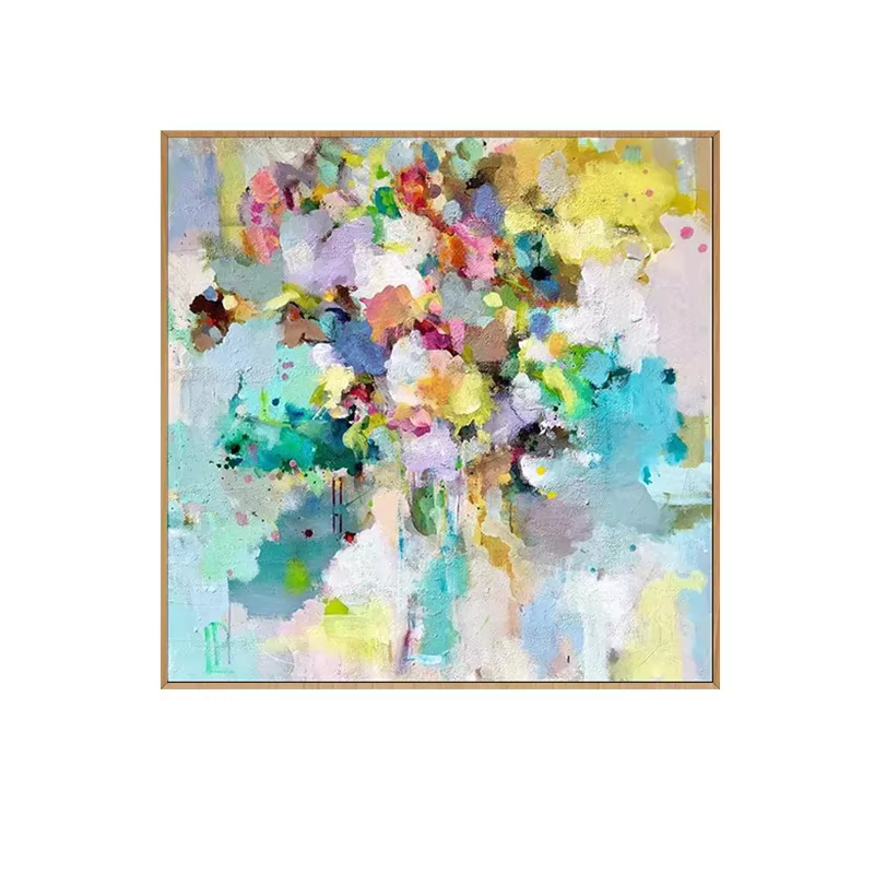 Peinture à l'huile florale abstraite peinte à la main, Art mural de fleurs colorées sur toile, illus