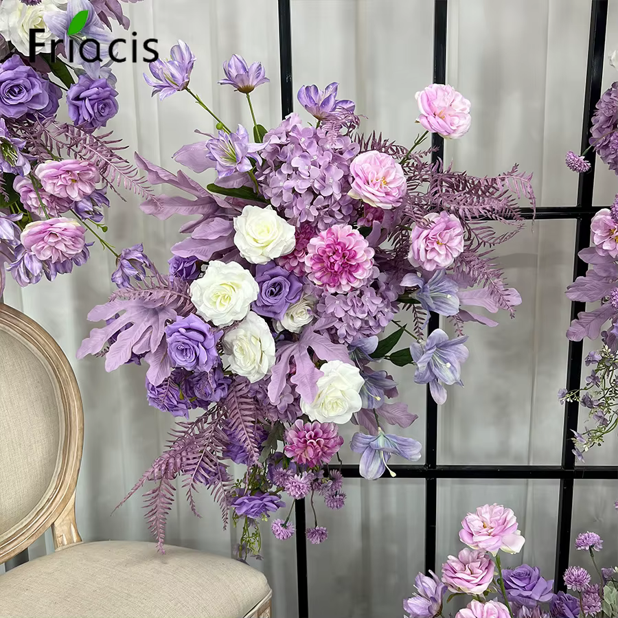 Série violette pivoine Rose jacinthe fleur artificielle rangée suspendue fleur fête de mariage fond