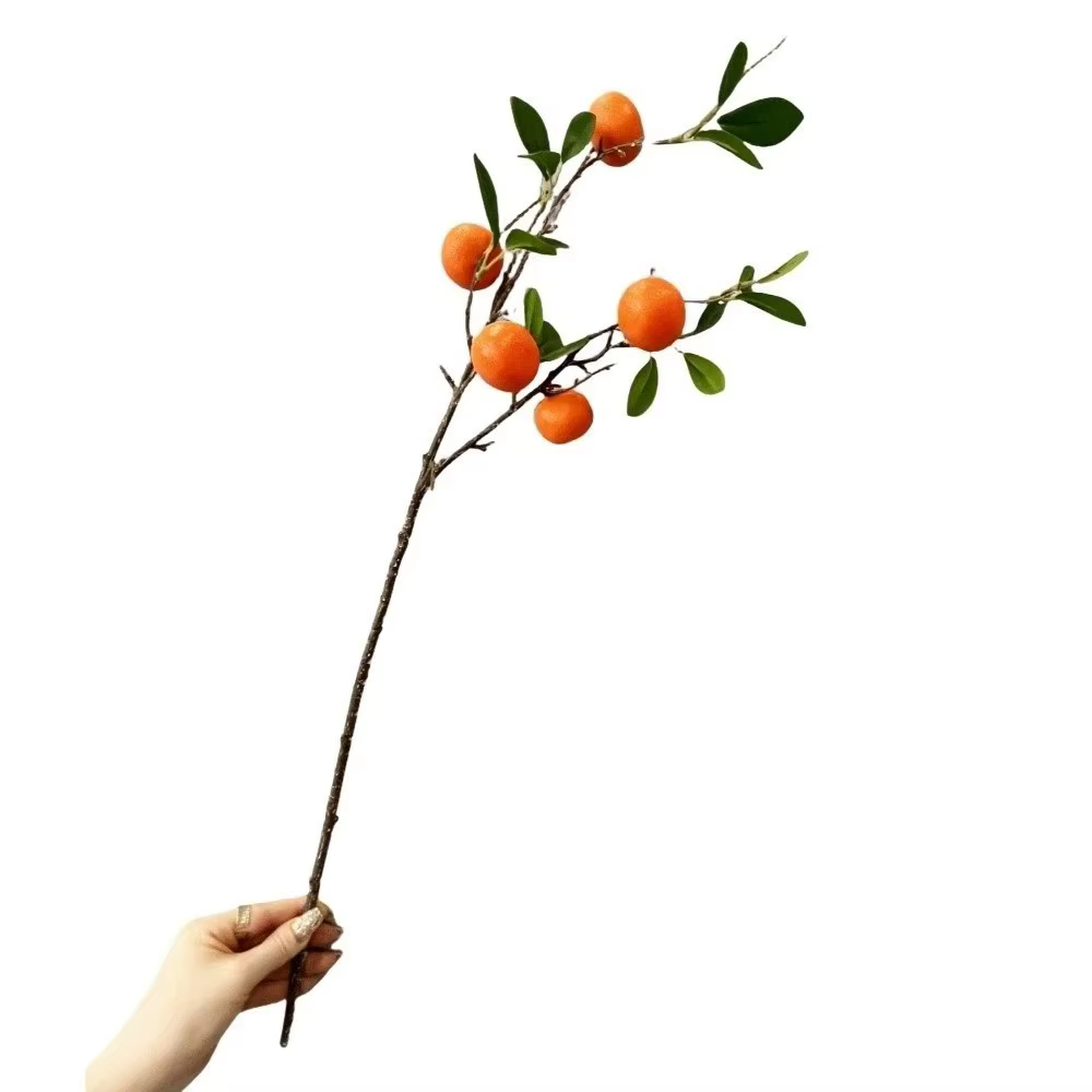 Branche d'Orange Artificielle Feuilles Vertes, Arbre Fruitier de Simulation en Plastique de Luxe, Fa