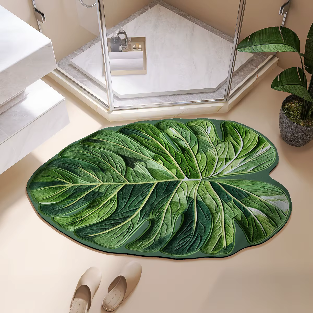Tapis de salle de bain absorbant en forme de feuille, tapis de sol de bain, antidérapant, en caoutch
