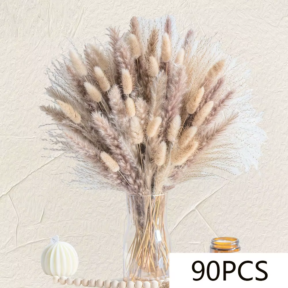 75 pièces de fleurs séchées moelleuses, roseaux naturels, queue de lapin, herbe de Pampa, Bouquets d