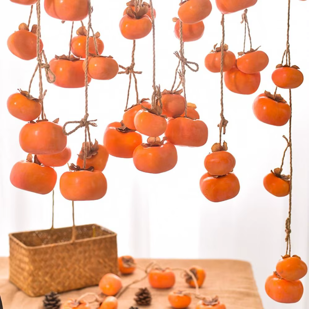 8 fruits de Simulation de kaki, Orange, kaki artificiel réaliste avec fruits givrés, pendentif mural