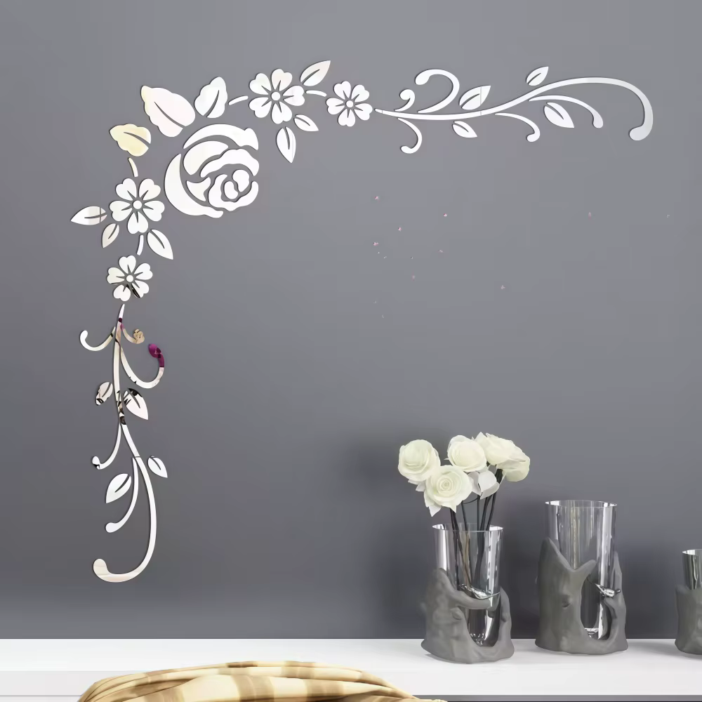 Autocollants muraux miroir en rotin à fleurs monochromes, 1 pièce, décor Mural artistique de haute q