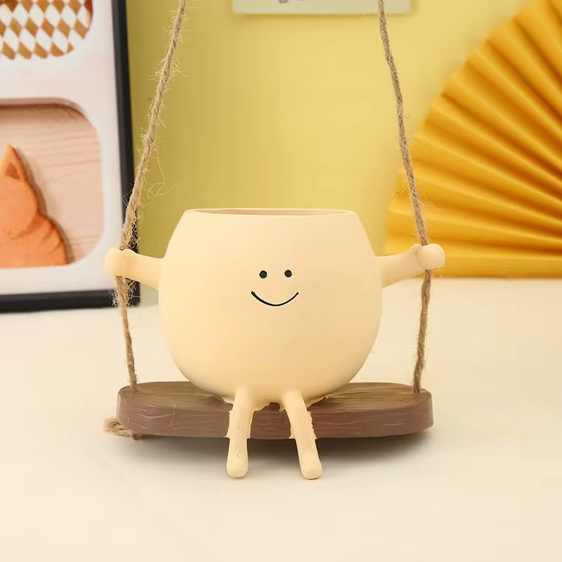 Pot de fleur avec visage souriant, cadeau créatif, ornement en résine