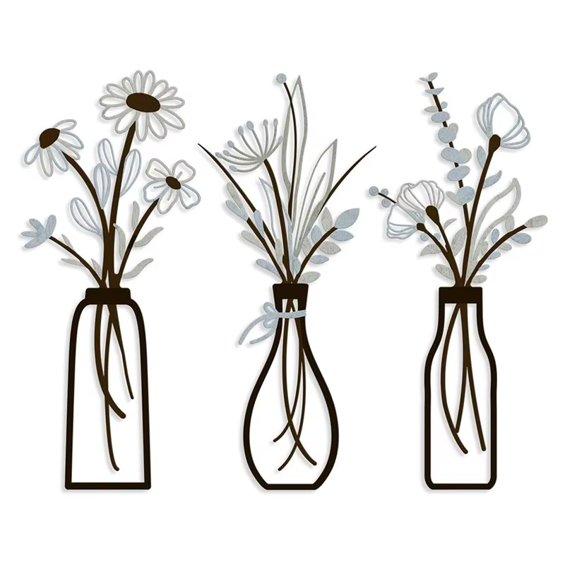 BSEVB-Décoration rustique de style farmhouse, 3 pièces, fleurs en métal, décorations murales pour sa