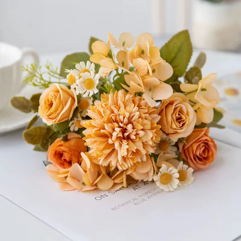Combinaison de fleurs artificielles, 7 fourchettes, camomille, pour la maison, pot de fleurs ornemen