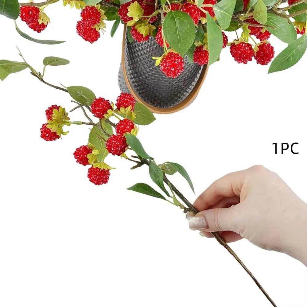 Feuilles vertes artificielles, branche de framboise, plantes de mûres en plastique de luxe, plantes 