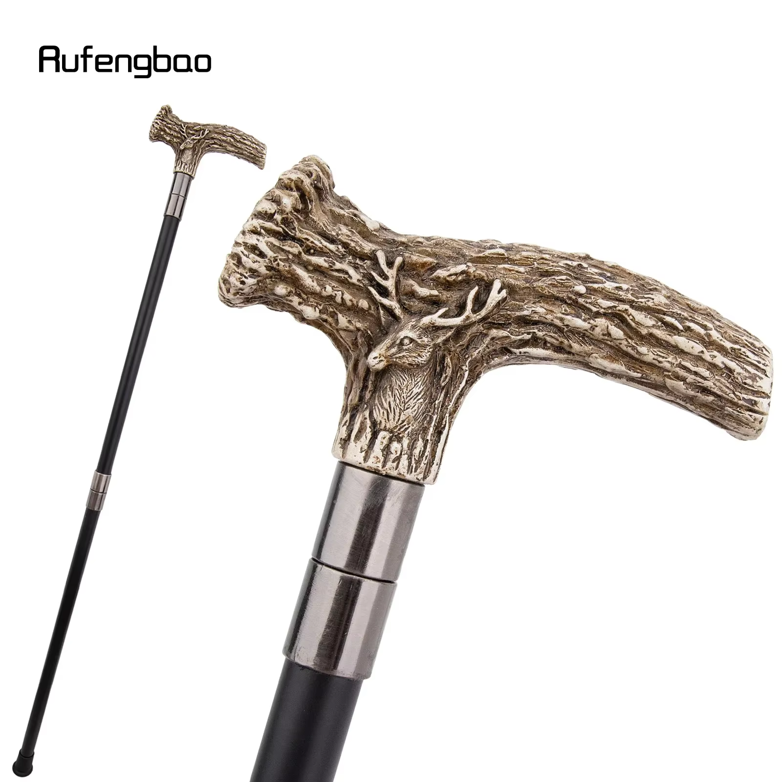 Tête de racine d'arbre de cerf en résine blanche, canne de marche, bâton de mode pour homme, bouton