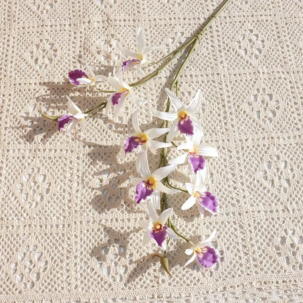 2 Branches d'Orchidées Artificielles Dendrobium à Toucher Réel, Faite à la Main, Simulation Réaliste