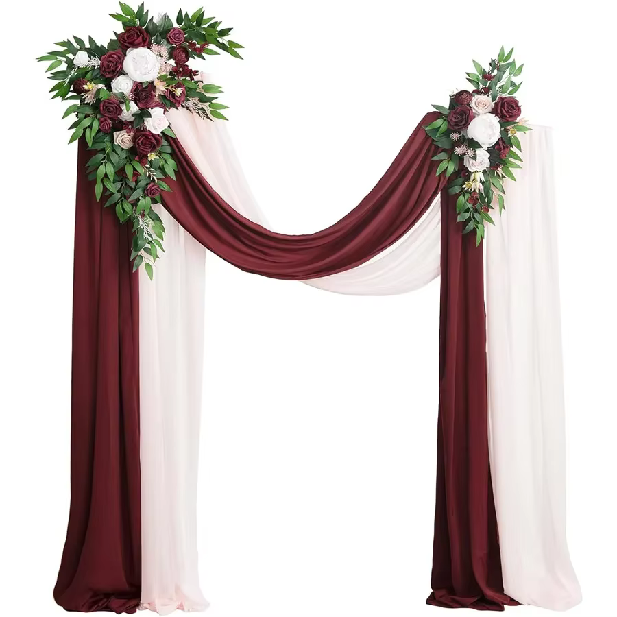 Arche de Poubelle Artificielle Rouge Vin, Rideaux de Fleurs, Décorations de Mariage, Pelouses Extéri
