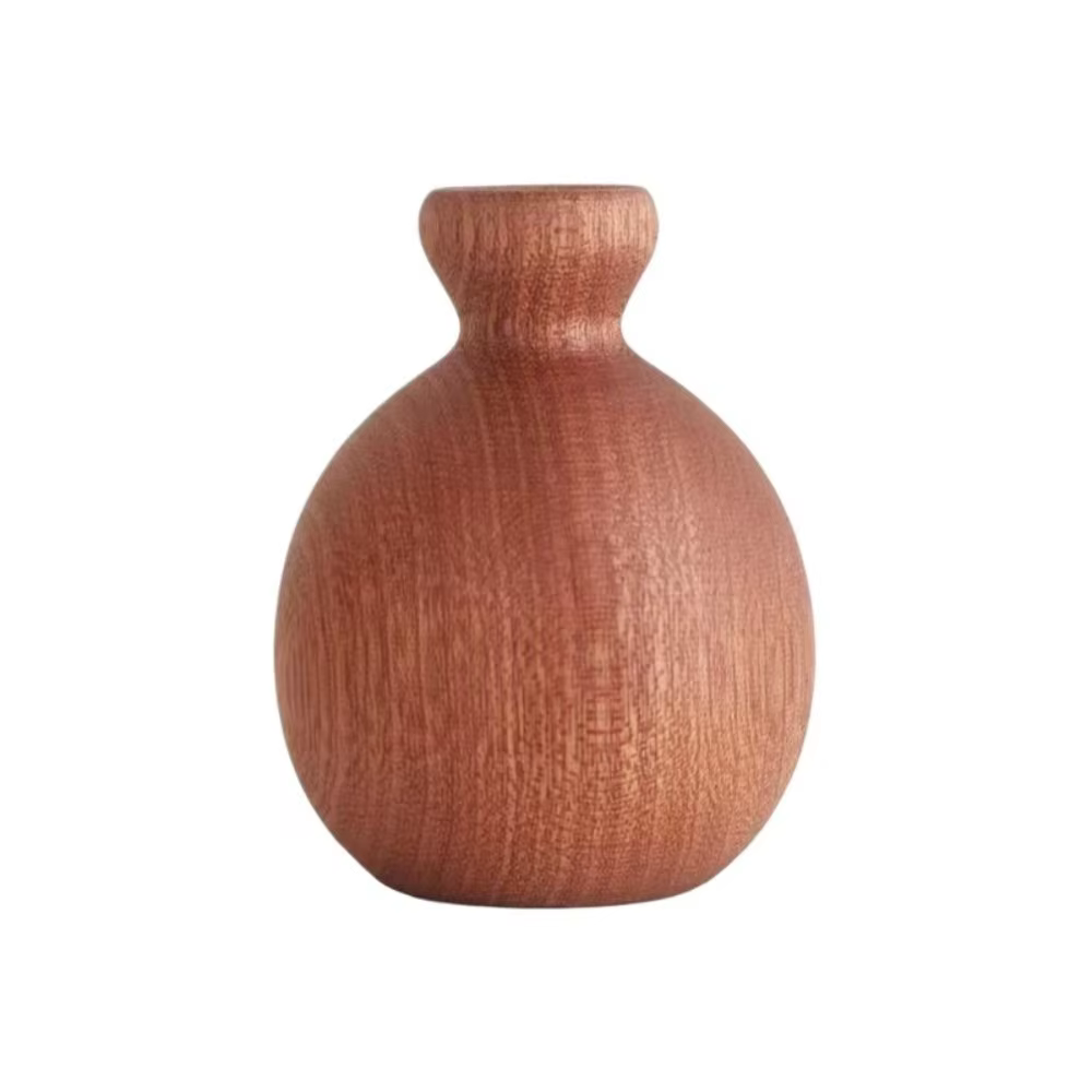 Arrangement floral simple, vase en bois, pot de fleurs décoratif fait à la main, forme de calebasse,