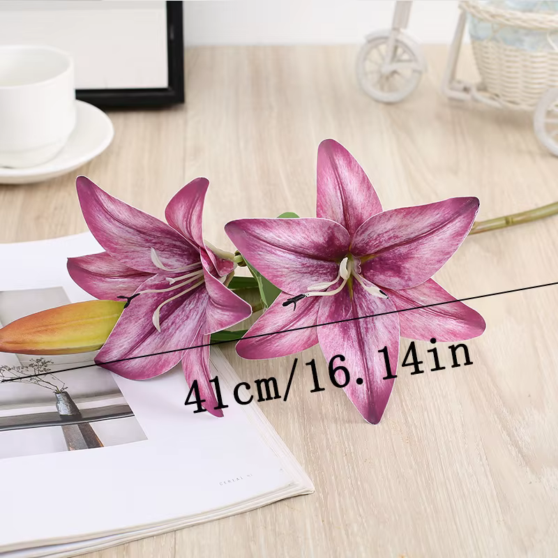 Fleurs artificielles en soie faux Bouquet de lys 41cm de long bricolage créatif deux fleurs un bourg