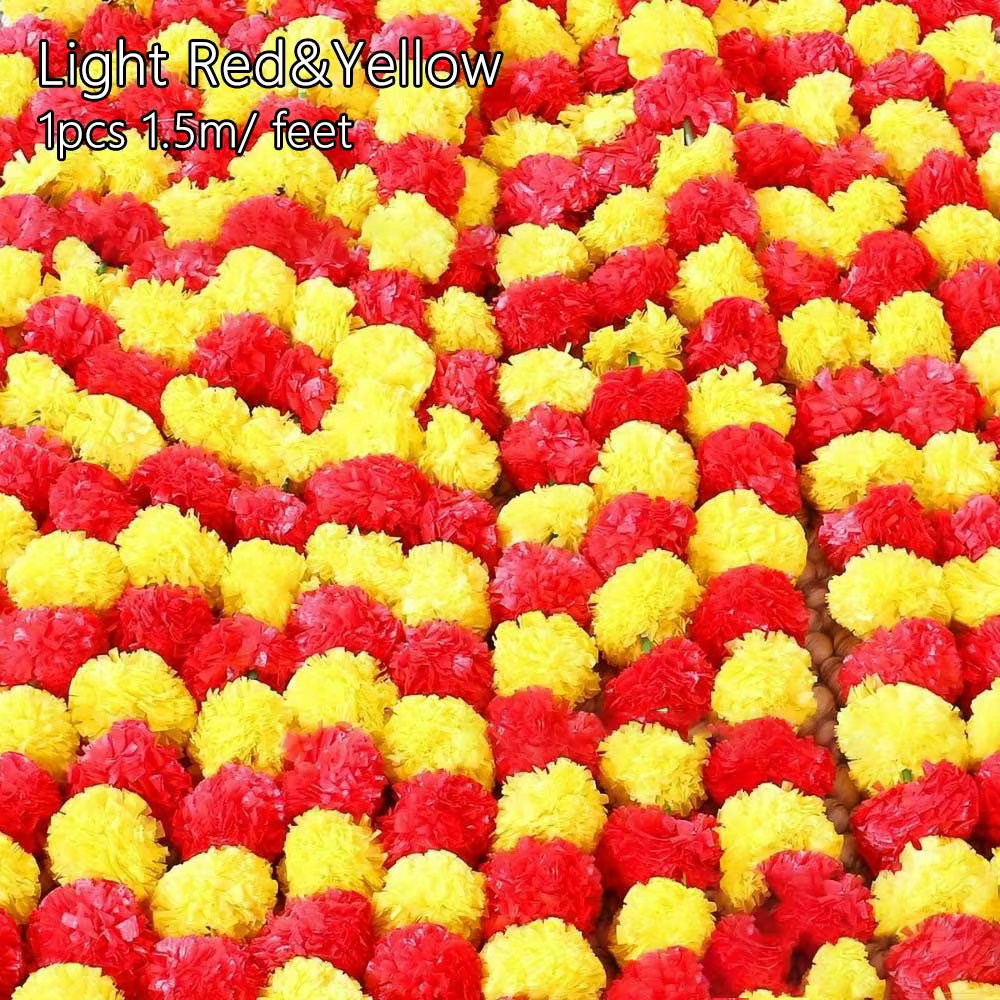 Guirxiété de fleurs de souci artificielles à longs brins, décoration indienne, fausse plante, décor 