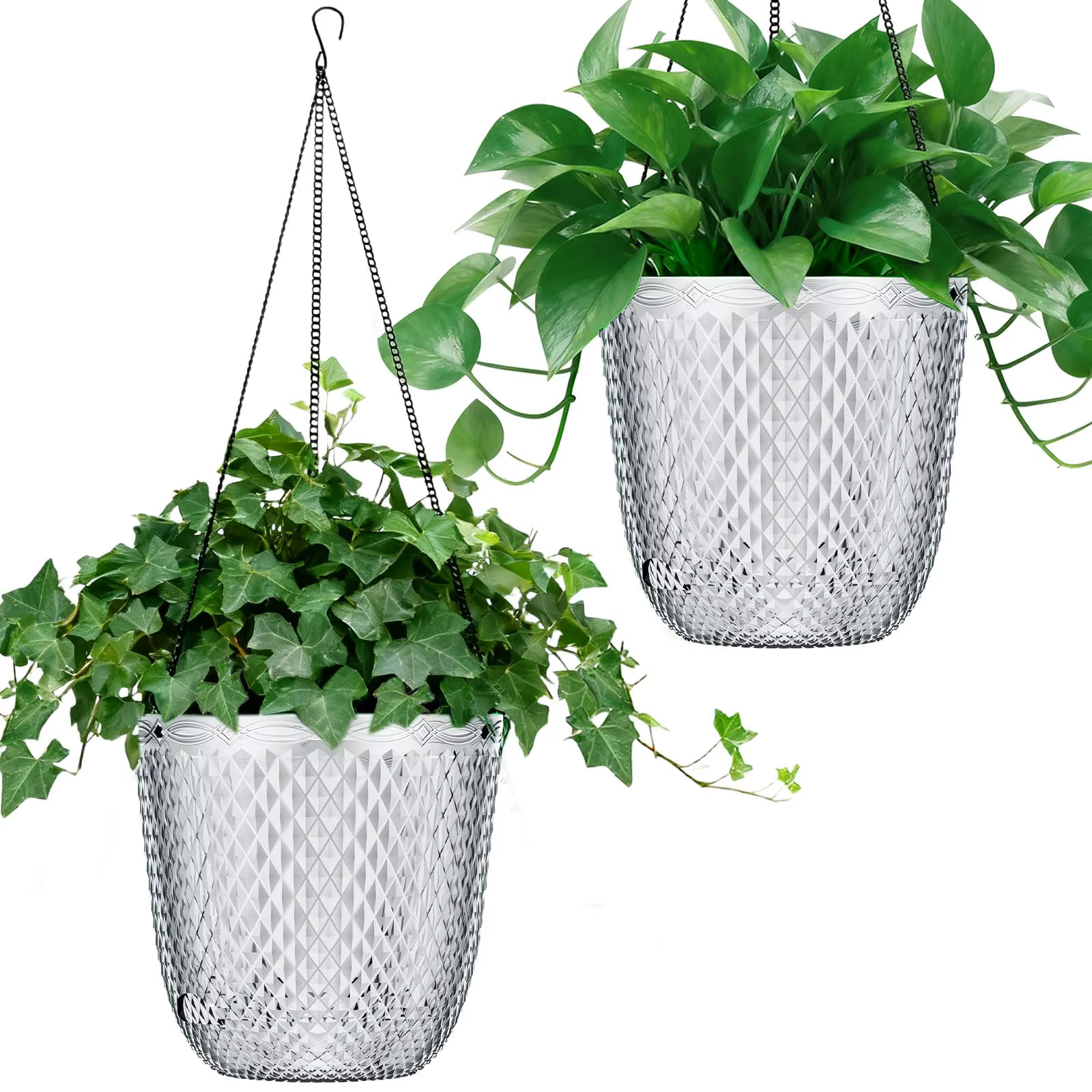 Lot de 2 pots auto-arrosants de 5,7/7,2 pouces, pots à fleurs avec trous de drainage et ouverture de