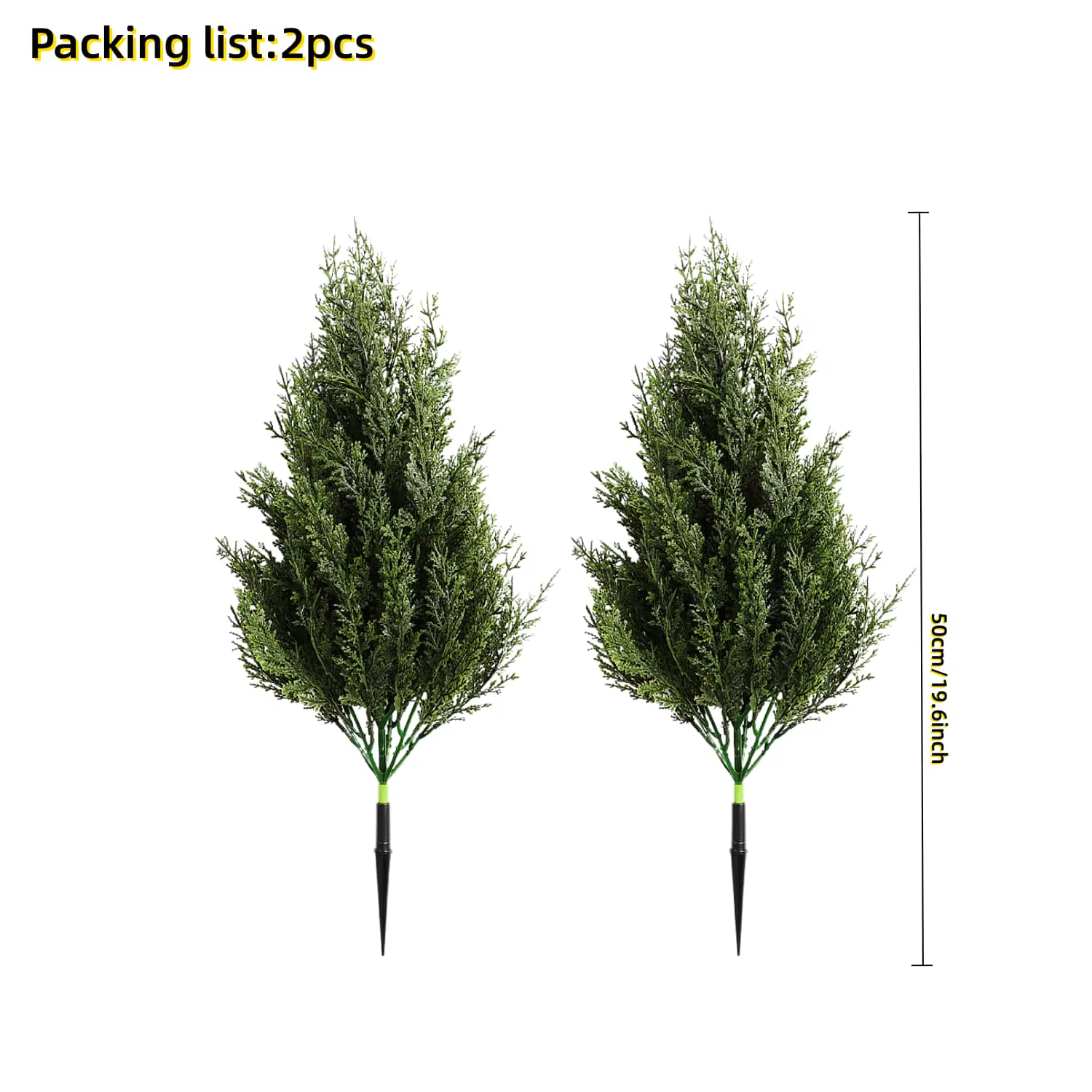 2 mini arbres artificiels en pin et cyprès de 50 cm avec piquet de fixation au sol, plantes artifici