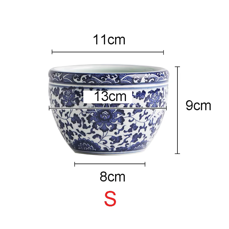 Jingdezhen Pot de fleur en porcelaine bleue et blanche haute température Pot de fleur réservoir d'ea