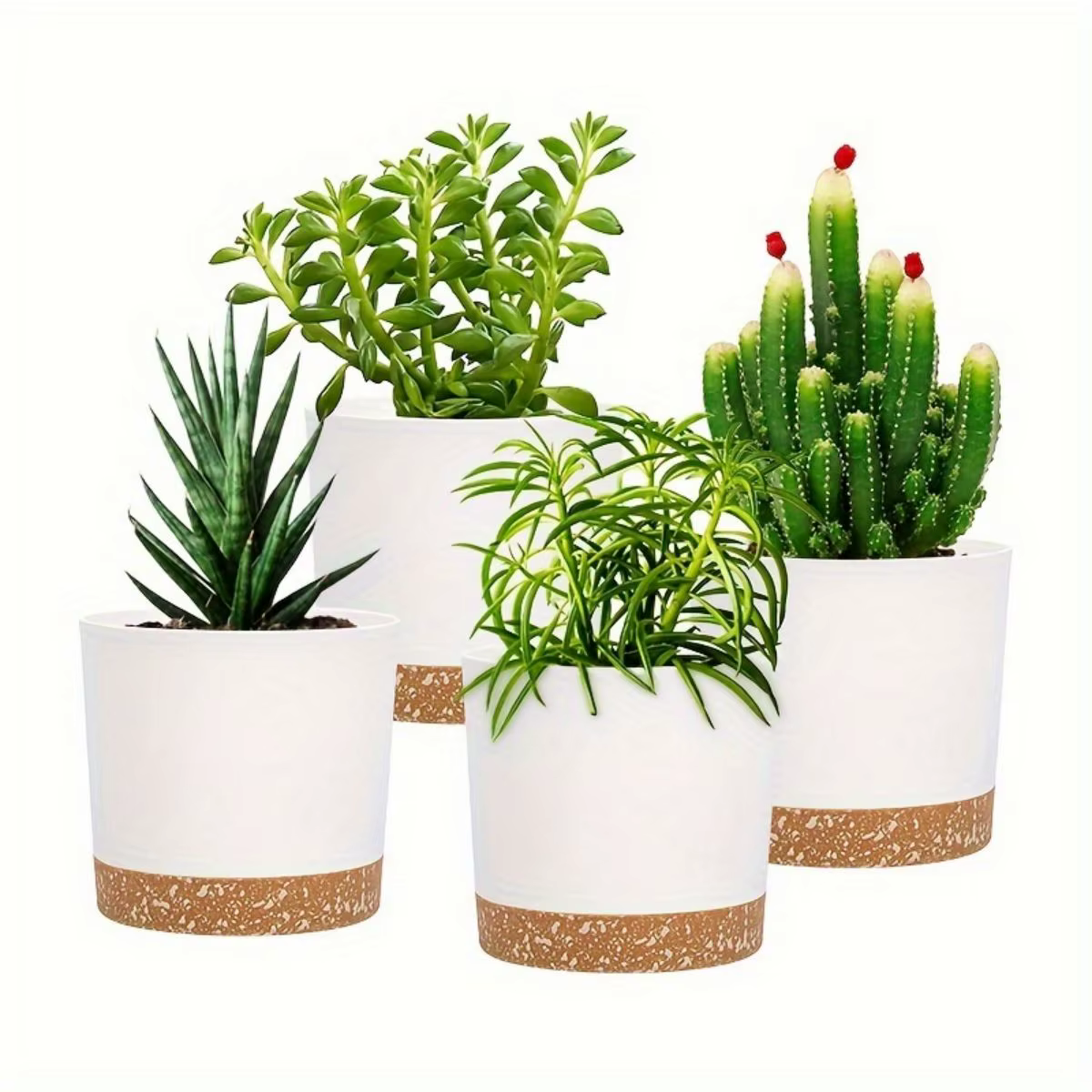 Lot de 4 pots de fleurs ronds de 5 pouces avec fond amovible, pot de fleurs respirant pour la maison