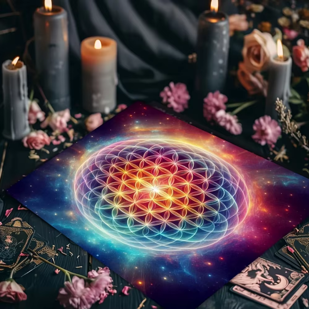 Nappe de Tarot colorée Mandala fleur de vie, avec énergie céleste et tissu d'autel Astral pour tapis