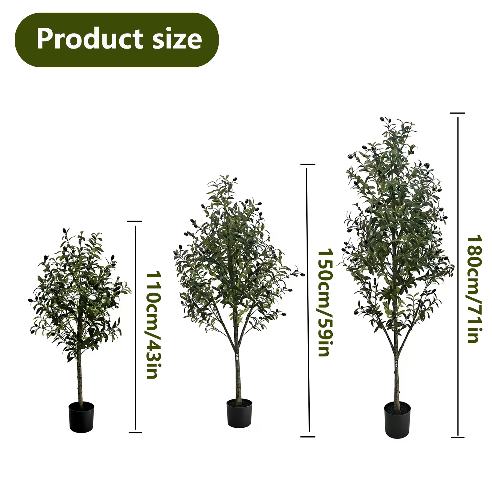 Arbre d'olivier artificiel non dangereux de 110/150/180 cm avec pot, arbre décoratif d'intérieur à f