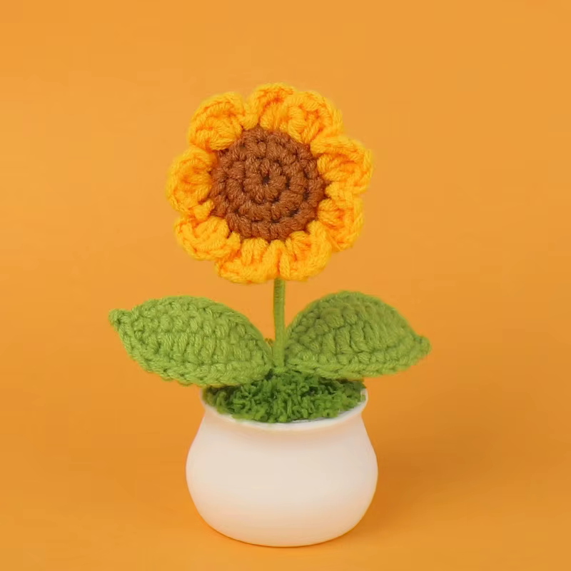 1 pièce fleurs artificielles créatives mignon Crochet tournesol Pots tricoté fleur Graduation fleur 