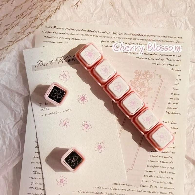 Ensemble de tampons naturels 6-en-1 Quatre Saisons : Feuilles, Fleur de cerisier, Trèfle, Érable, Fl