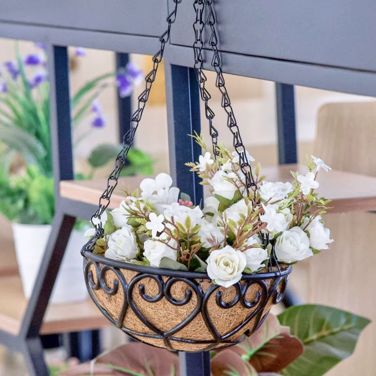 Pot de fleurs rond en fer marron noix de coco, panier suspendu, plante verte charnue créative europé