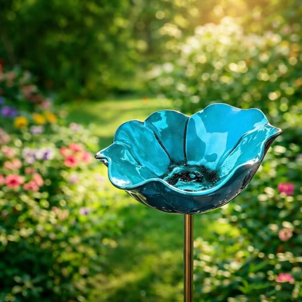 Piquet de jardin en métal artisanal, sculpture florale en fer, résistant à la rouille, abreuvoir pou