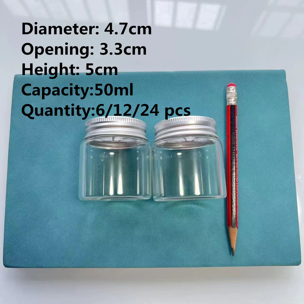 6/12/24 pcs/lot bocaux en verre décoratifs 50 ml bouteille en verre bouchon à vis en argent petits p