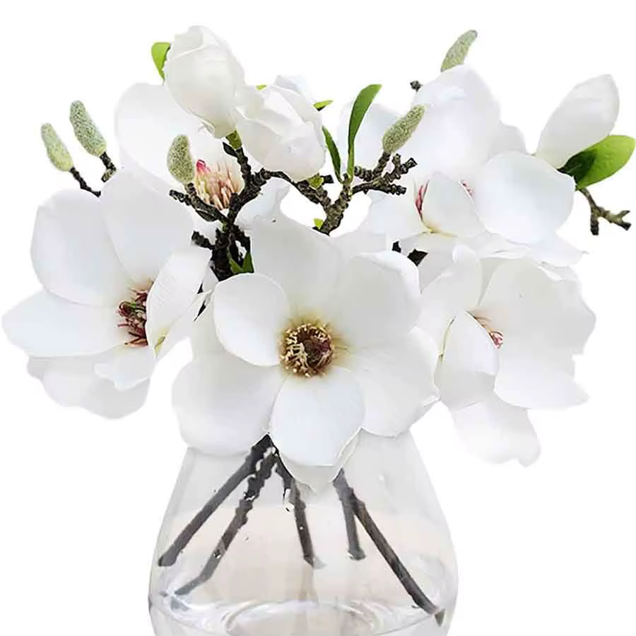 Fleur de magnolia artificielle, bouquet au toucher réel pour arrangement floral, magnolia en soie bl