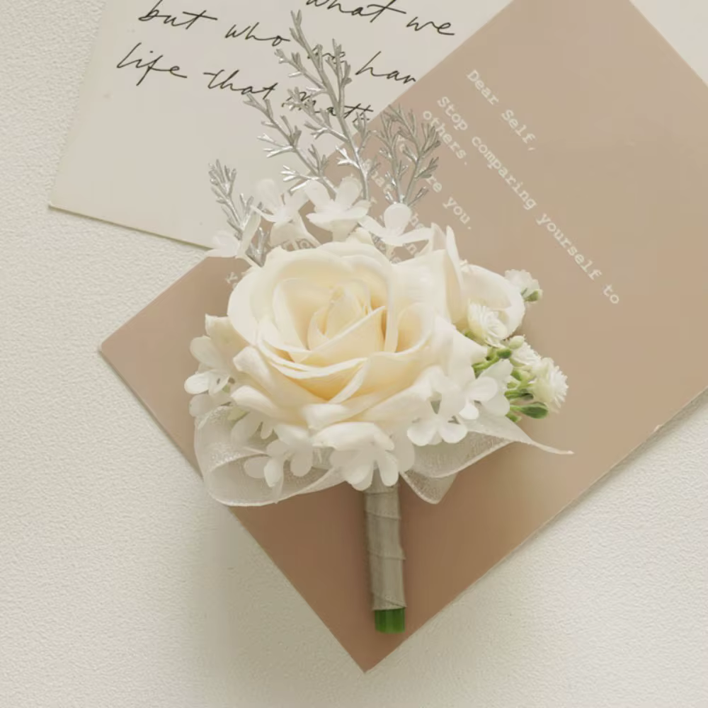 Corsages de fleurs artificielles Champagne, choses pour mariage, Corsage de mariée, Corsages de bal 