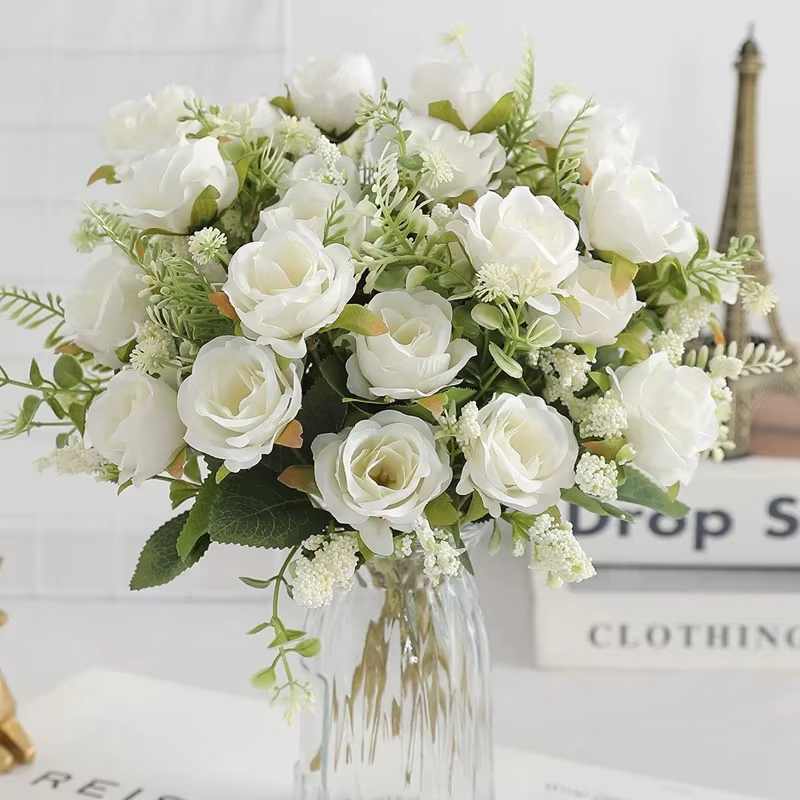 Bouquet de roses artificielles en soie, décoration de salon, fleurs de jardin de mariage, décor de f