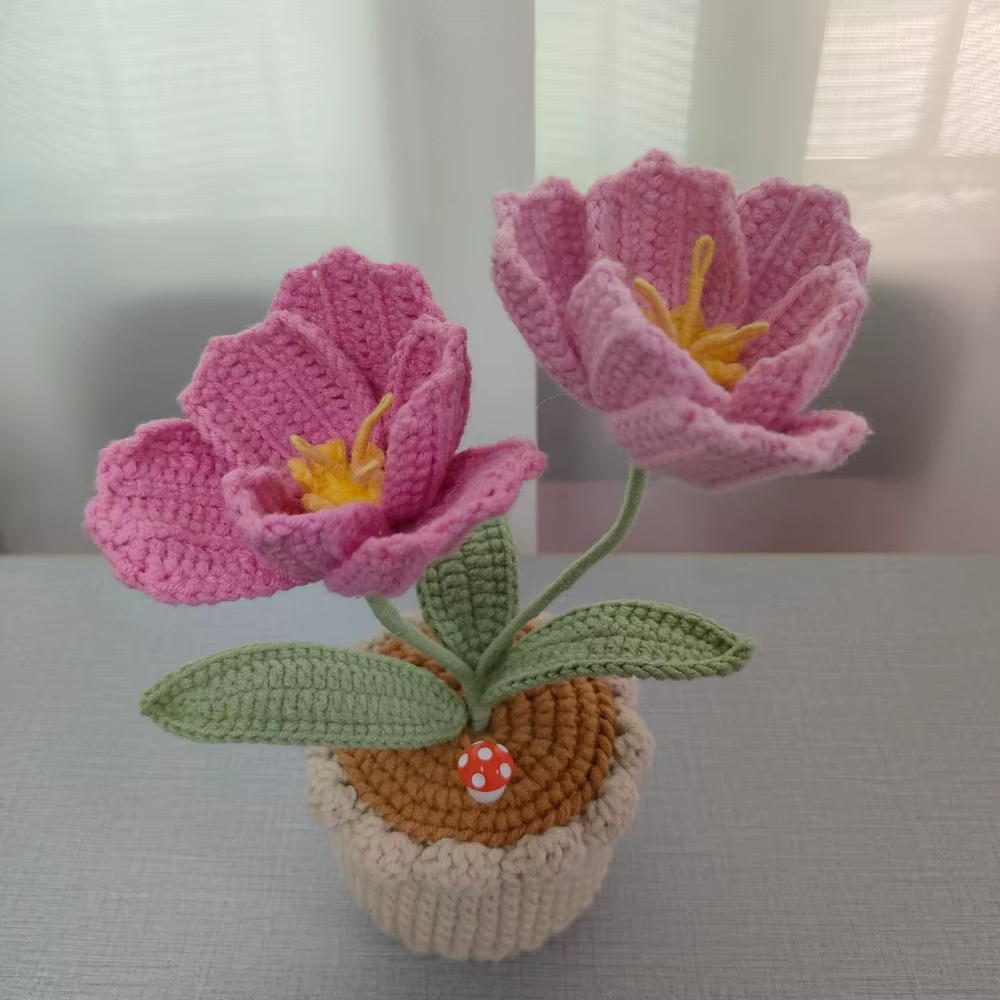 Tulipe en pot au Crochet faite à la main, fleur de Simulation pour la décoration de mariage à la mai