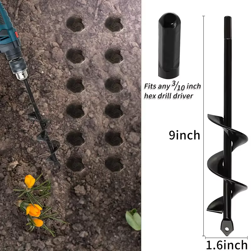 Tarière spirale pour jardinage – Perceuse manuelle ou électrique pour la plantation de fleurs et de