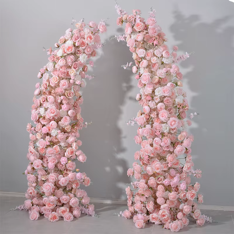 Arche florale en corne de Rose Rose, fleurs artificielles, réalistes, réception de mariage, annivers