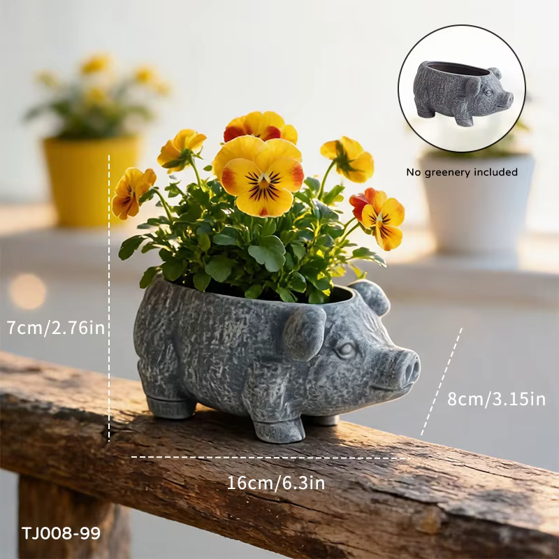 Wabi Sabi Weathered Pig Resin Planter Distressed Animal Succulent Pot for Balcony Patio Rustic Minim