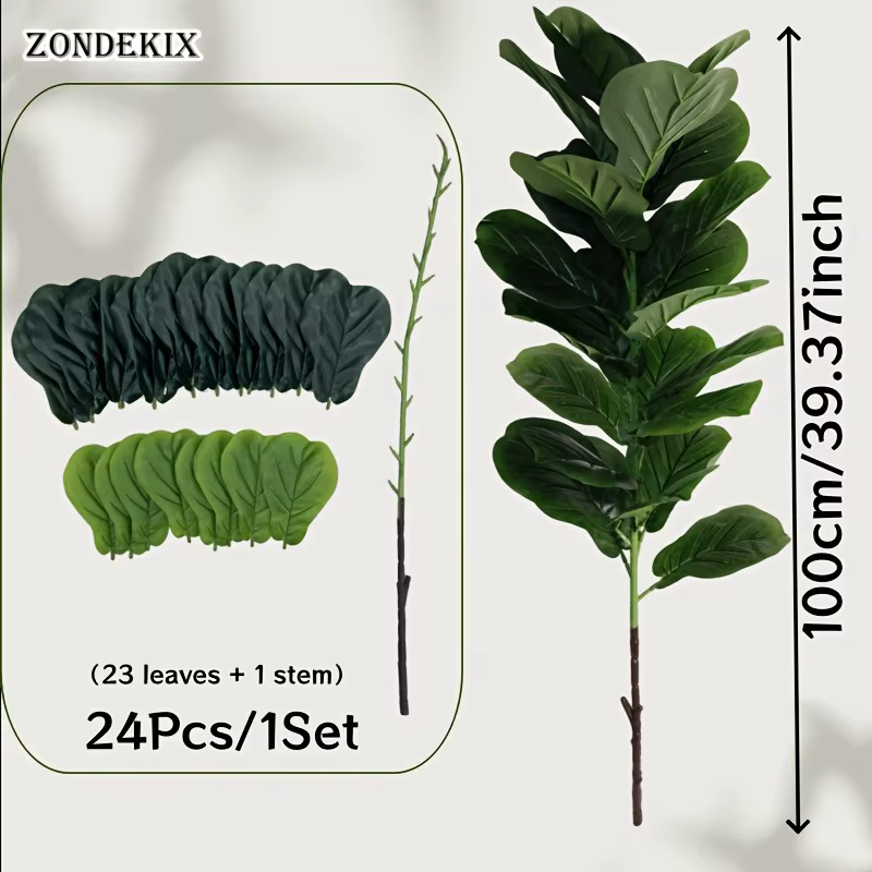 Grand arbre artificiel Ficus de 100 cm à 23 feuilles, plantes tropicales artificielles, feuilles de