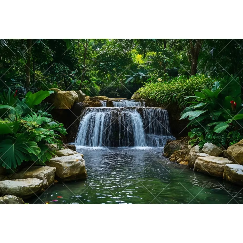 Jungle tropicale cascade paysage fond photographie forêt verte paysage fête décor toile de fond Phot