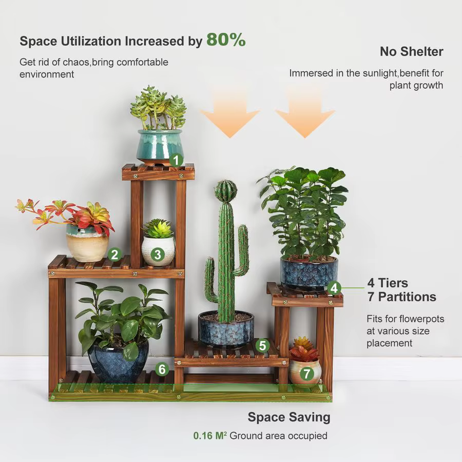 Support pour plantes en bois de pin, intérieur et extérieur, étagère à fleurs multicouche, support p