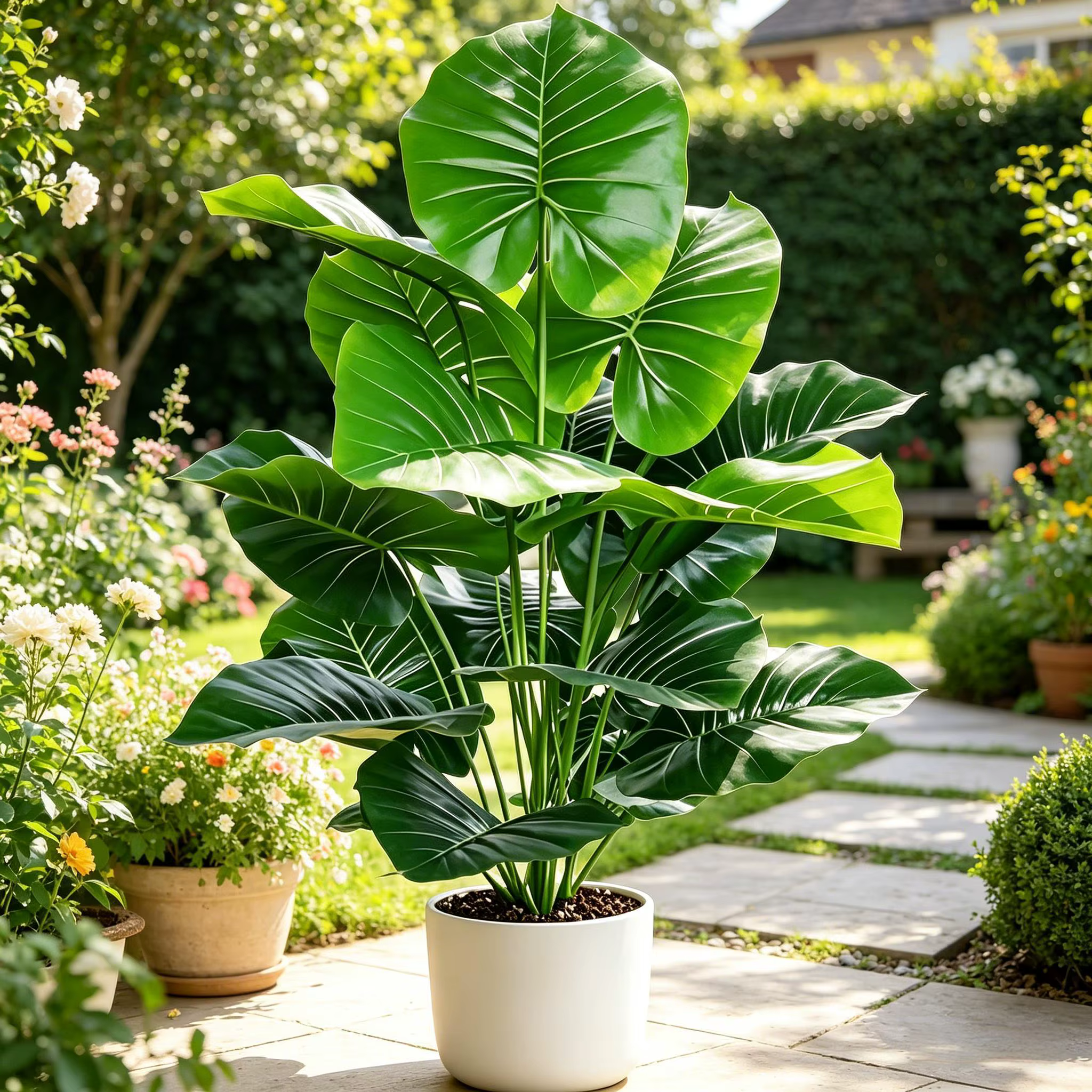Plante artificielle de taro à grandes feuilles rondes de 60-105 cm, fausse plante oreille d'éléphant
