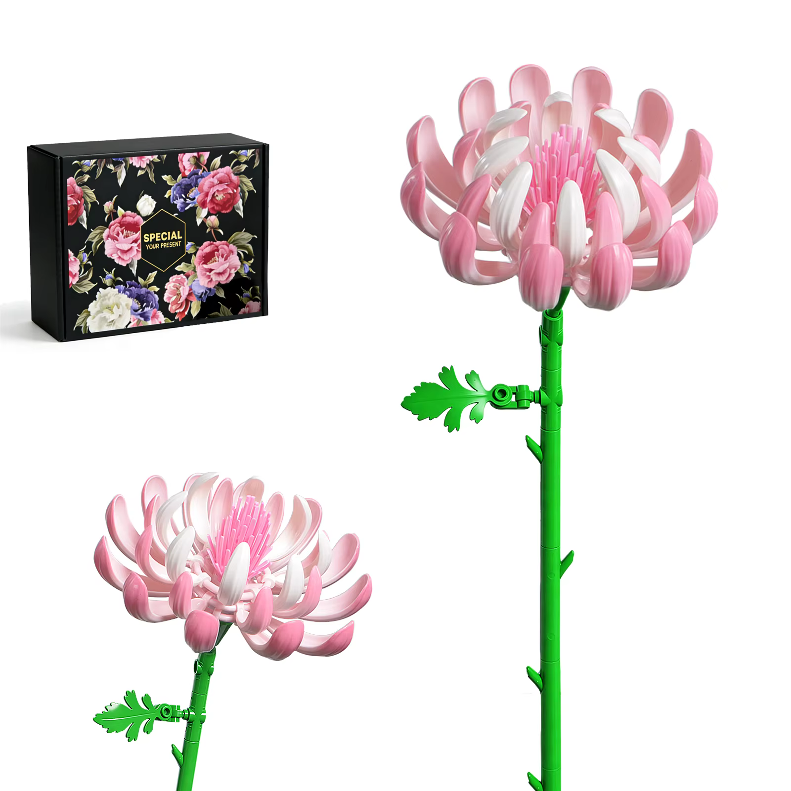 Bouquet de fleurs de chrysanthème rose en blocs de construction, idéal pour la décoration de table e