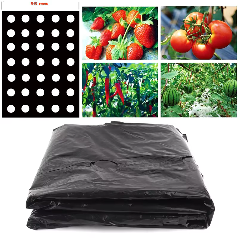 JPeoples-Film de croissance noir perforé pour la plantation de légumes, plastique, paillis, 0.95x50m
