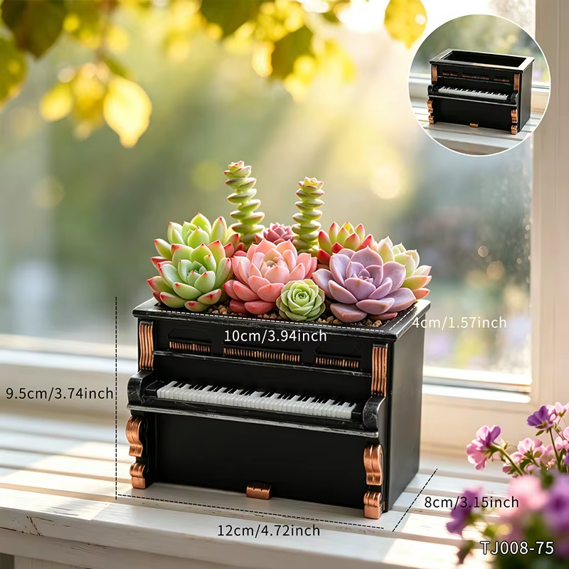 Mini pot de fleurs créatif en forme de piano, style rétro, en résine, pour plantes succulentes, peti