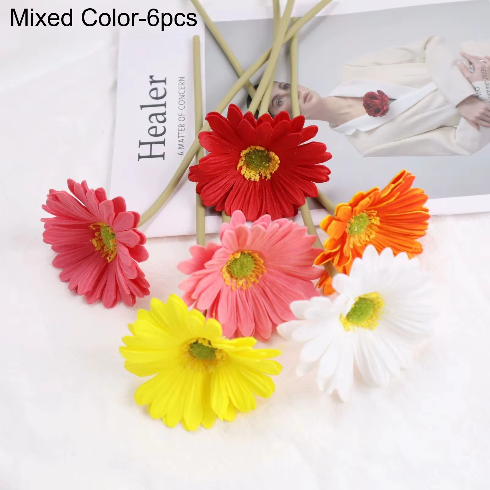 Fleurs artificielles Gerberas, 6 pièces, décoration de jardin, fausses fleurs de Style INS, décorati