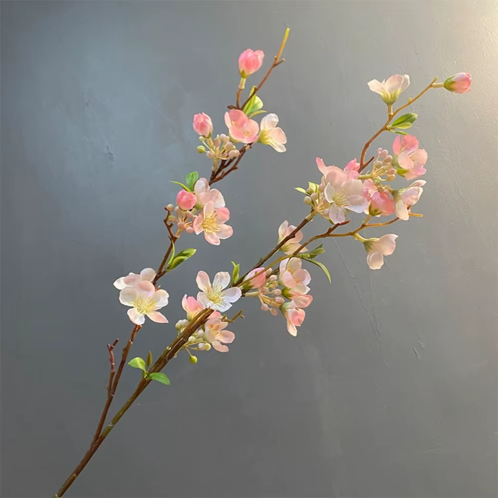 Longue branche artificielle de fleurs de cerisier de 84 cm à 2 branches, arrangement floral en soie,