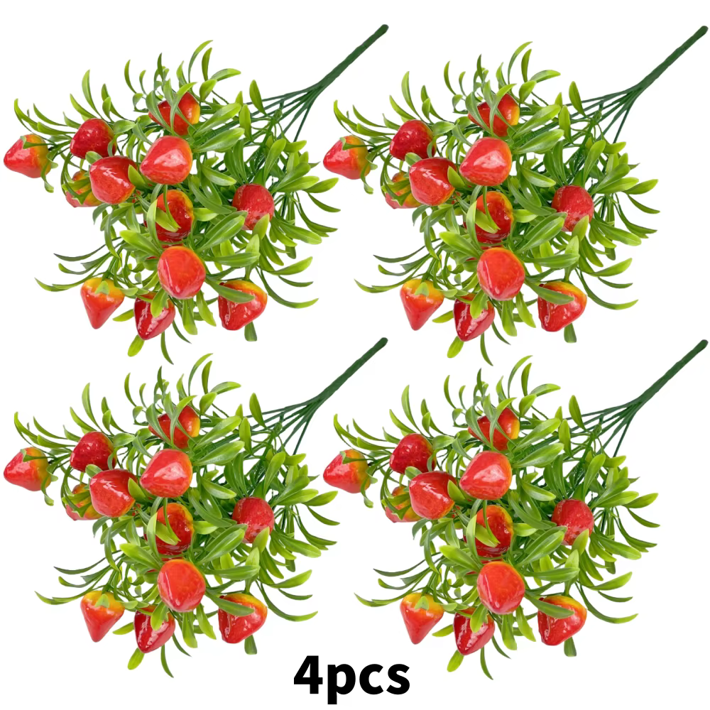 4 plantes artificielles de fraises, arrangement floral pour la maison et l'extérieur, décoration pou